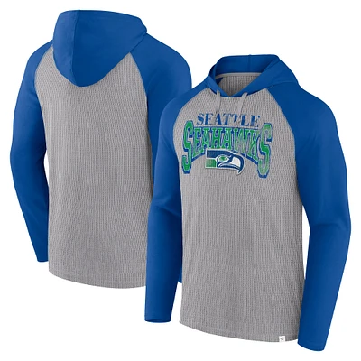 T-shirt à capuche manches longues Fanatics pour hommes gris/royal Seattle Seahawks Under Center