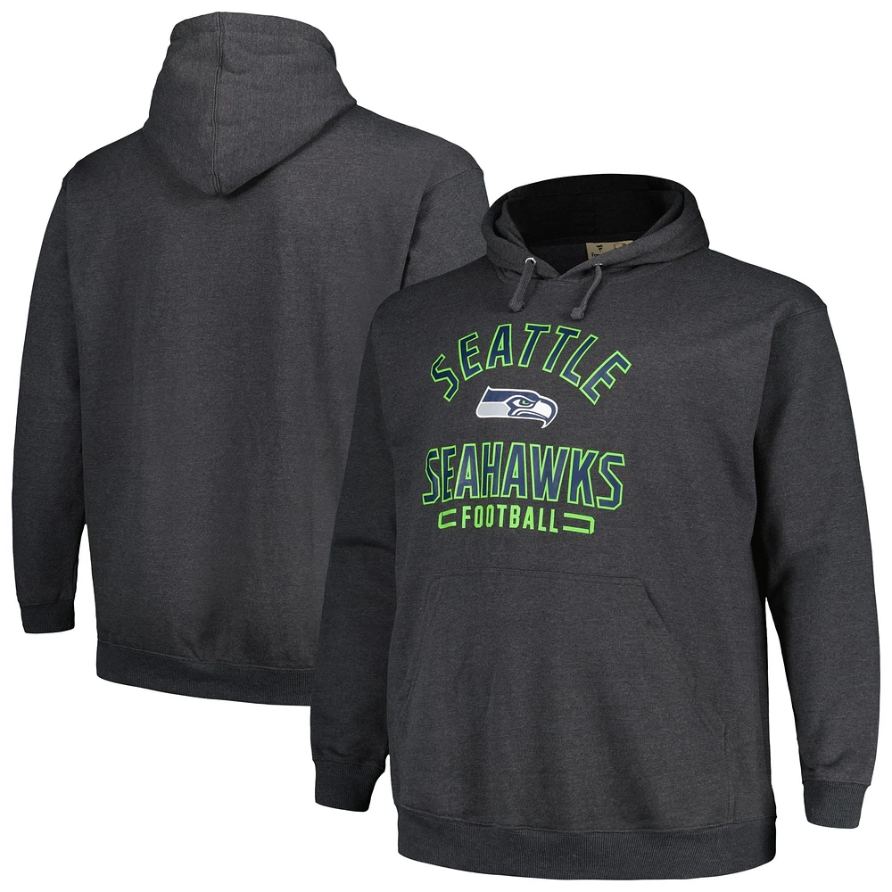 Men's Fanatics Heather Charcoal Seattle Seahawks Big & Tall Pullover Hoodie