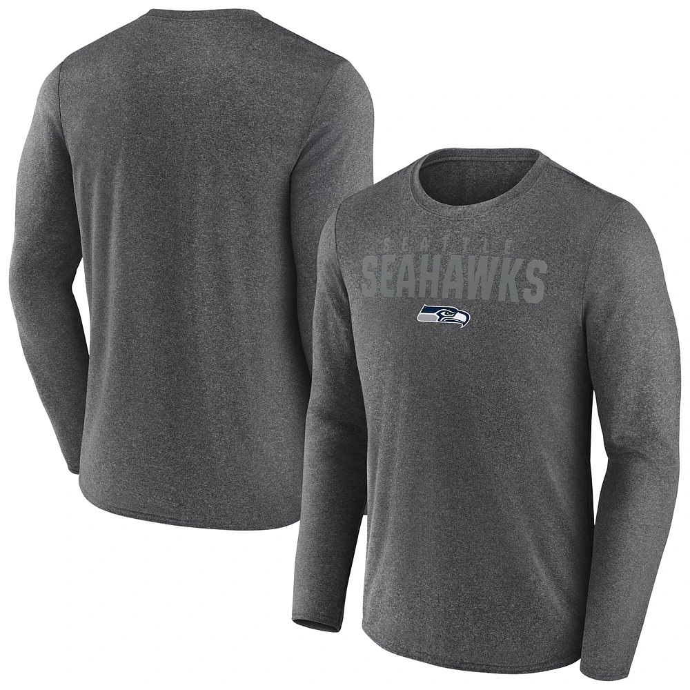 T-shirt à manches longues Fanatics Heather Charcoal pour homme des Seattle Seahawks Blackout