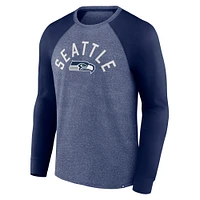 Men's Fanatics Heather College Navy Seattle Seahawks Arc Away Tri-Blend Long Sleeve T-Shirt