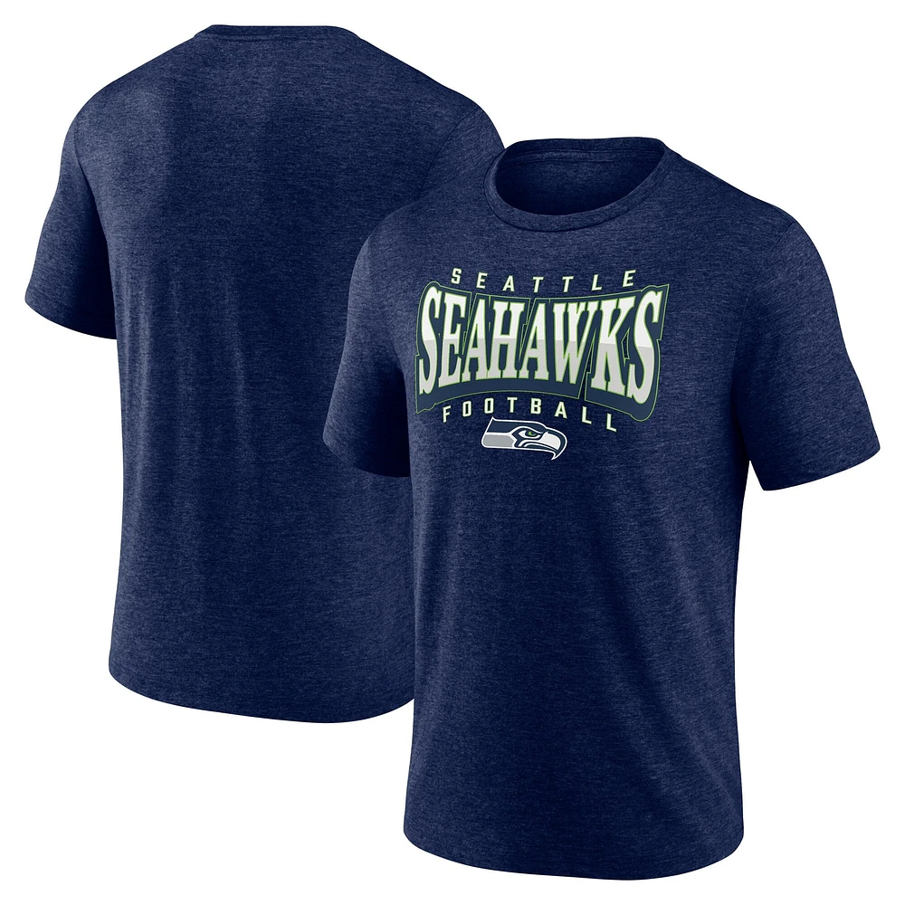 T-shirt à trois mélanges Divided Warp pour homme Fanatics Heather College Navy des Seattle Seahawks