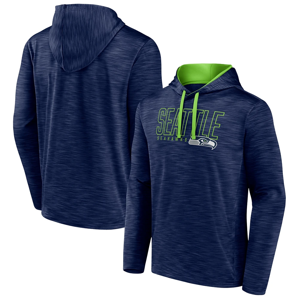 Men's Fanatics Heather College Navy Seattle Seahawks Hook and Ladder Pullover Hoodie