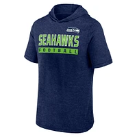 Men's Fanatics Heather College Navy Seattle Seahawks Push Short Sleeve Pullover Hoodie