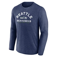 Men's Fanatics Heather College Navy Seattle Seahawks Tech Arc Long Sleeve T-Shirt