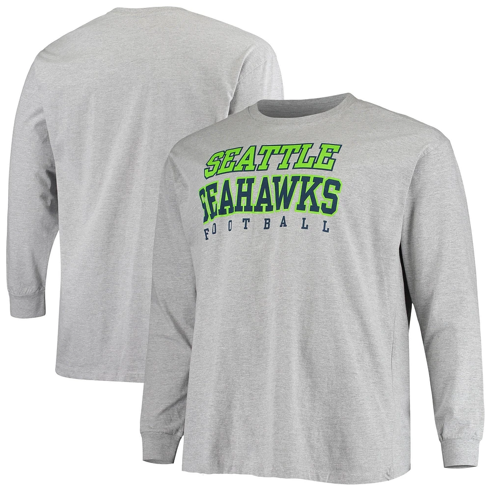 T-shirt à manches longues pour hommes Fanatics Heathered Grey Seattle Seahawks Big & Tall Practice