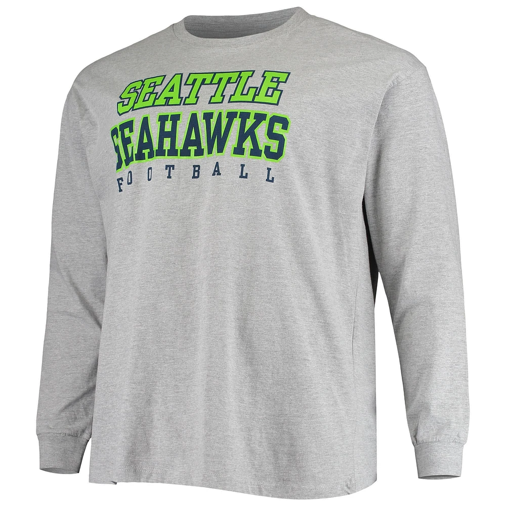 Men's Fanatics Heathered Gray Seattle Seahawks Big & Tall Practice Long Sleeve T-Shirt