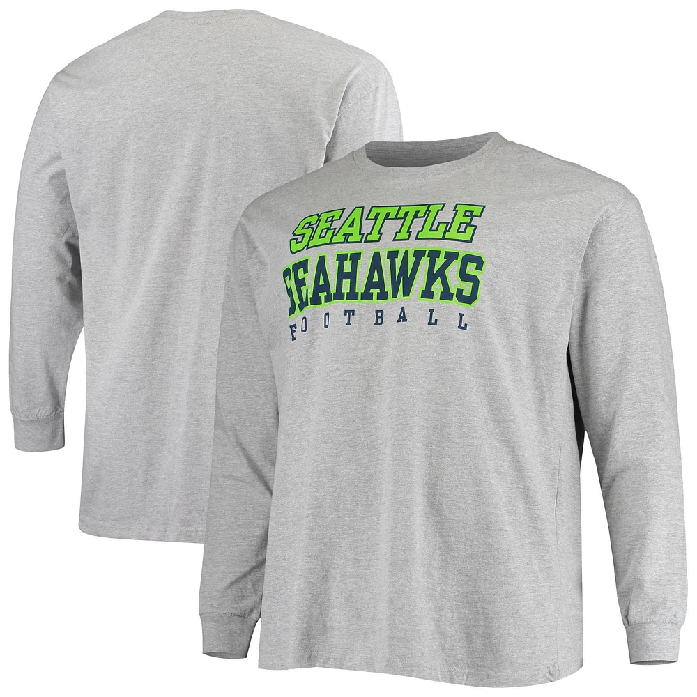 T-shirt à manches longues pour hommes Fanatics Heathered Grey Seattle Seahawks Big & Tall Practice