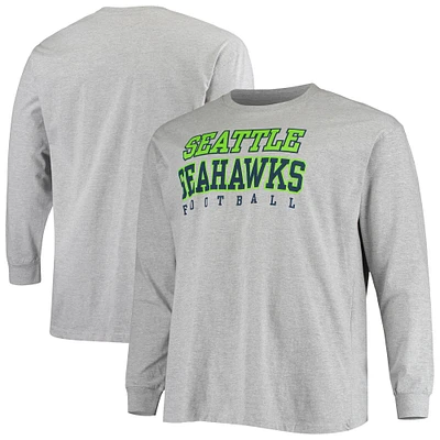 Men's Fanatics Heathered Gray Seattle Seahawks Big & Tall Practice Long Sleeve T-Shirt