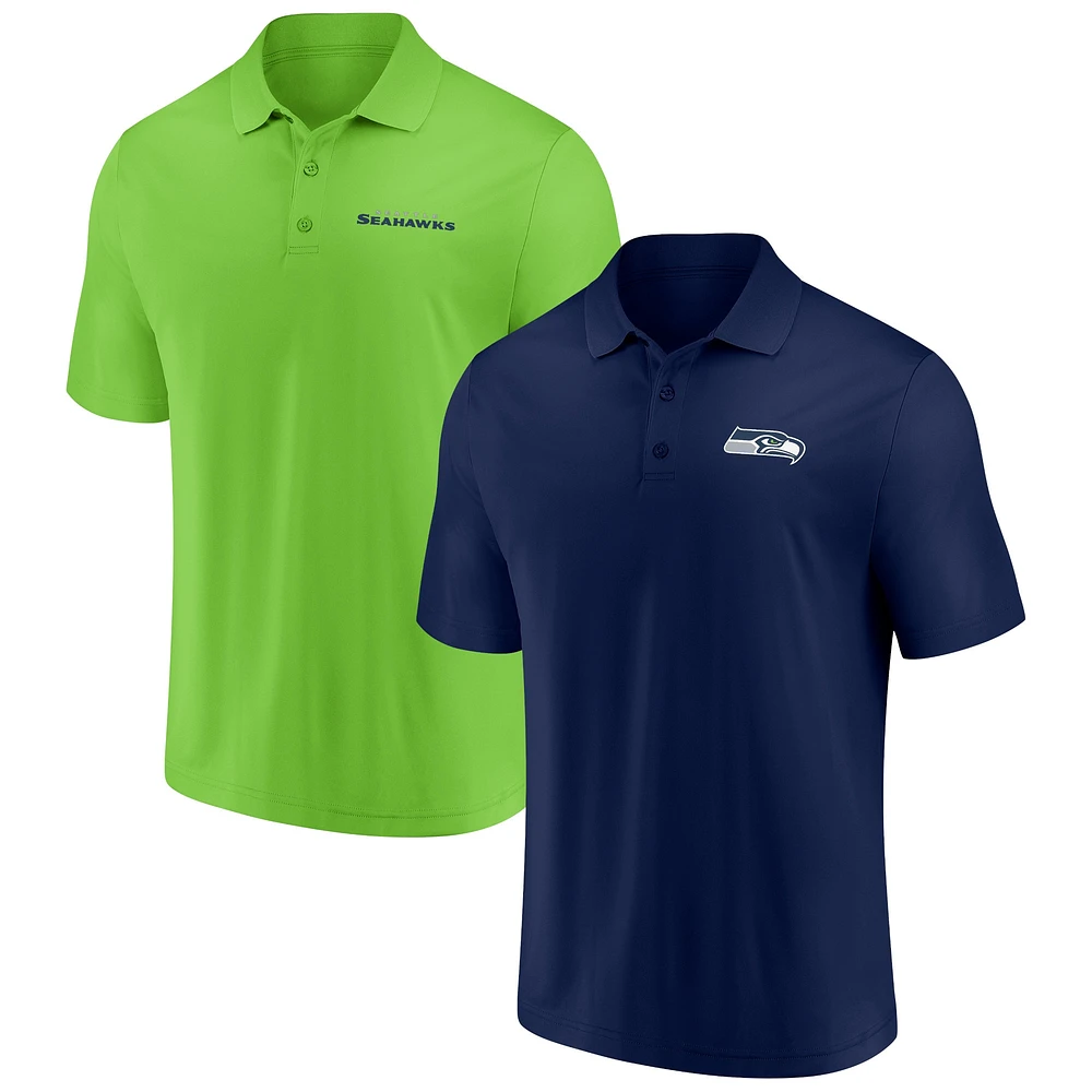 Ensemble de deux polos Fanatics pour hommes bleu marine/vert fluo Seattle Seahawks Dueling