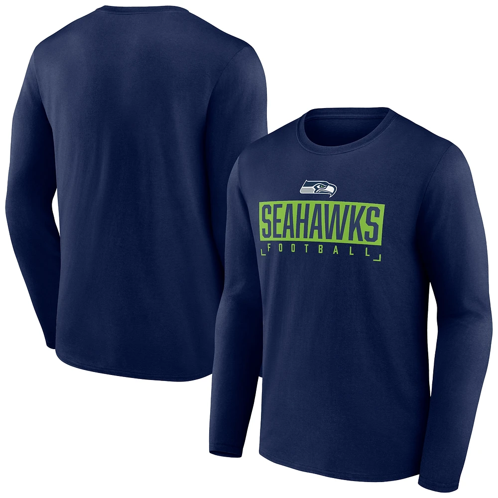 Men's Fanatics Navy Seattle Seahawks Big & Tall Wordmark Long Sleeve T-Shirt