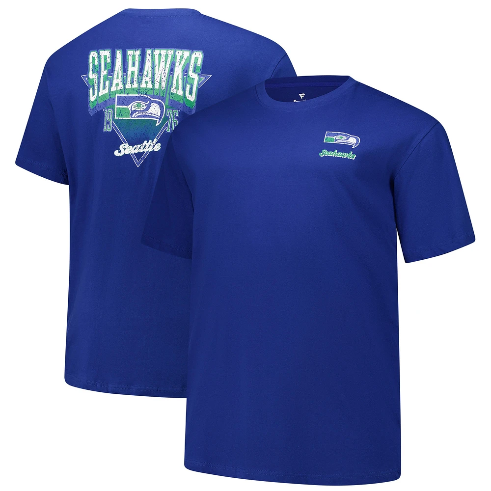 T-shirt rétro Fanatics Royal Seattle Seahawks pour hommes avec logo Big & Tall