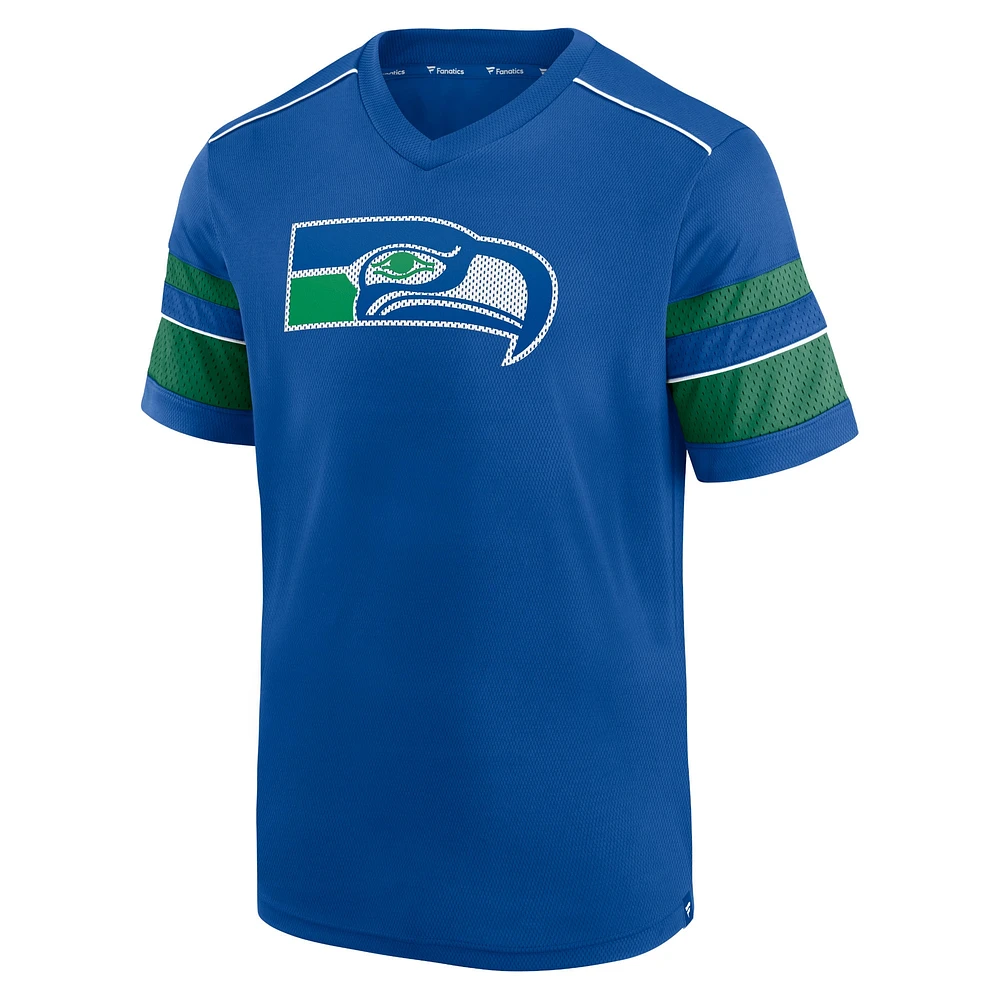 T-shirt à col en V texturé Fanatics Royal Seattle Seahawks pour hommes