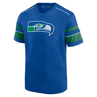 Men's Fanatics Royal Seattle Seahawks Textured Throwback Hashmark V-Neck T-Shirt