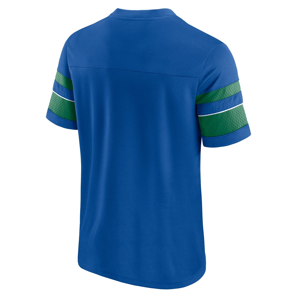 Men's Fanatics Royal Seattle Seahawks Textured Throwback Hashmark V-Neck T-Shirt