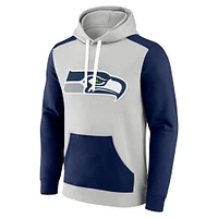 Men's Fanatics Silver/Navy Seattle Seahawks Big & Tall Team Fleece Pullover Hoodie