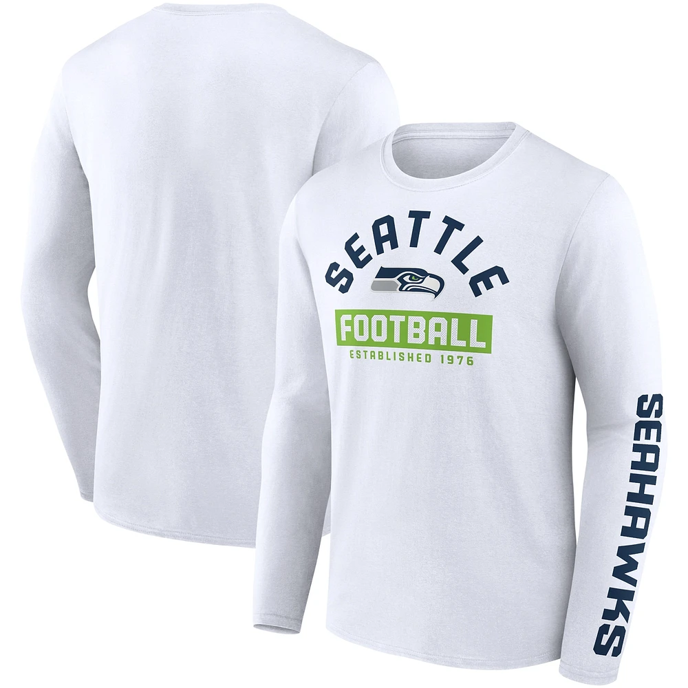 T-shirt blanc à manches longues Fanatics Seattle Seahawks pour hommes