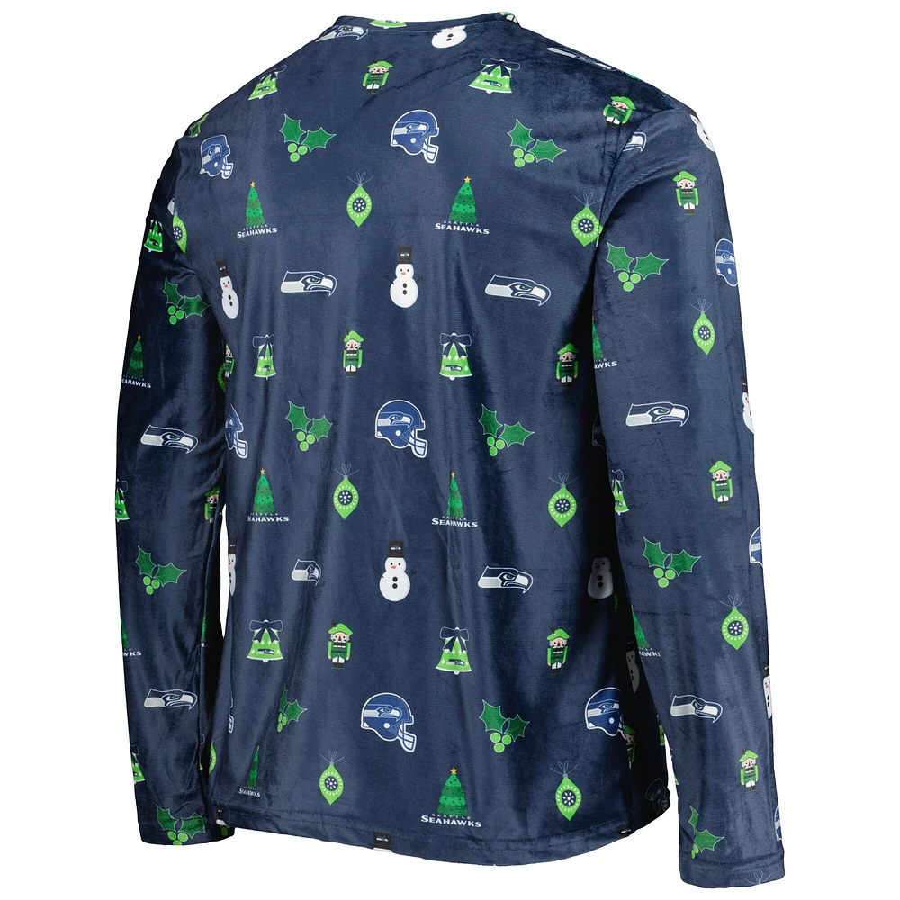 T-shirt à manches longues FOCO College Navy Seattle Seahawks Holiday Repeat pour homme