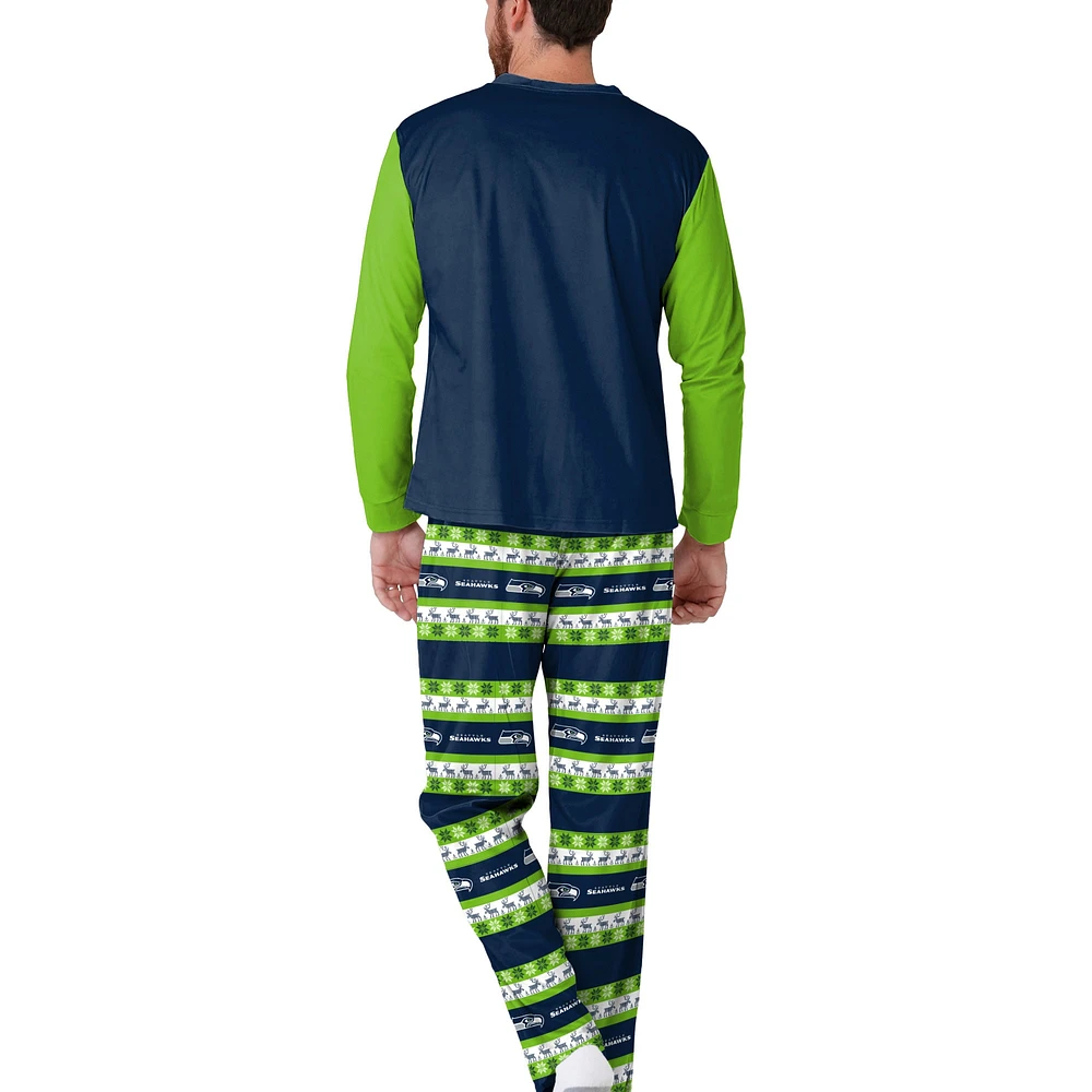 Men's  FOCO College Navy Seattle Seahawks Wordmark Ugly Pajama Set