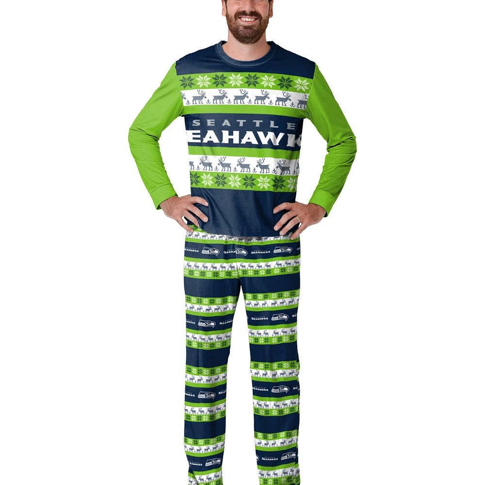 Men's  FOCO College Navy Seattle Seahawks Wordmark Ugly Pajama Set