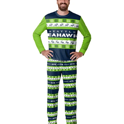 FOCO College Navy Seattle Seahawks Wordmark Ugly Pyjama pour homme