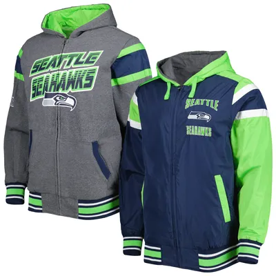 Seattle Seahawks G-III Sports by Carl Banks Extreme Full Back Reversible Hoodie Full-Zip Jacket - College Navy/Gray