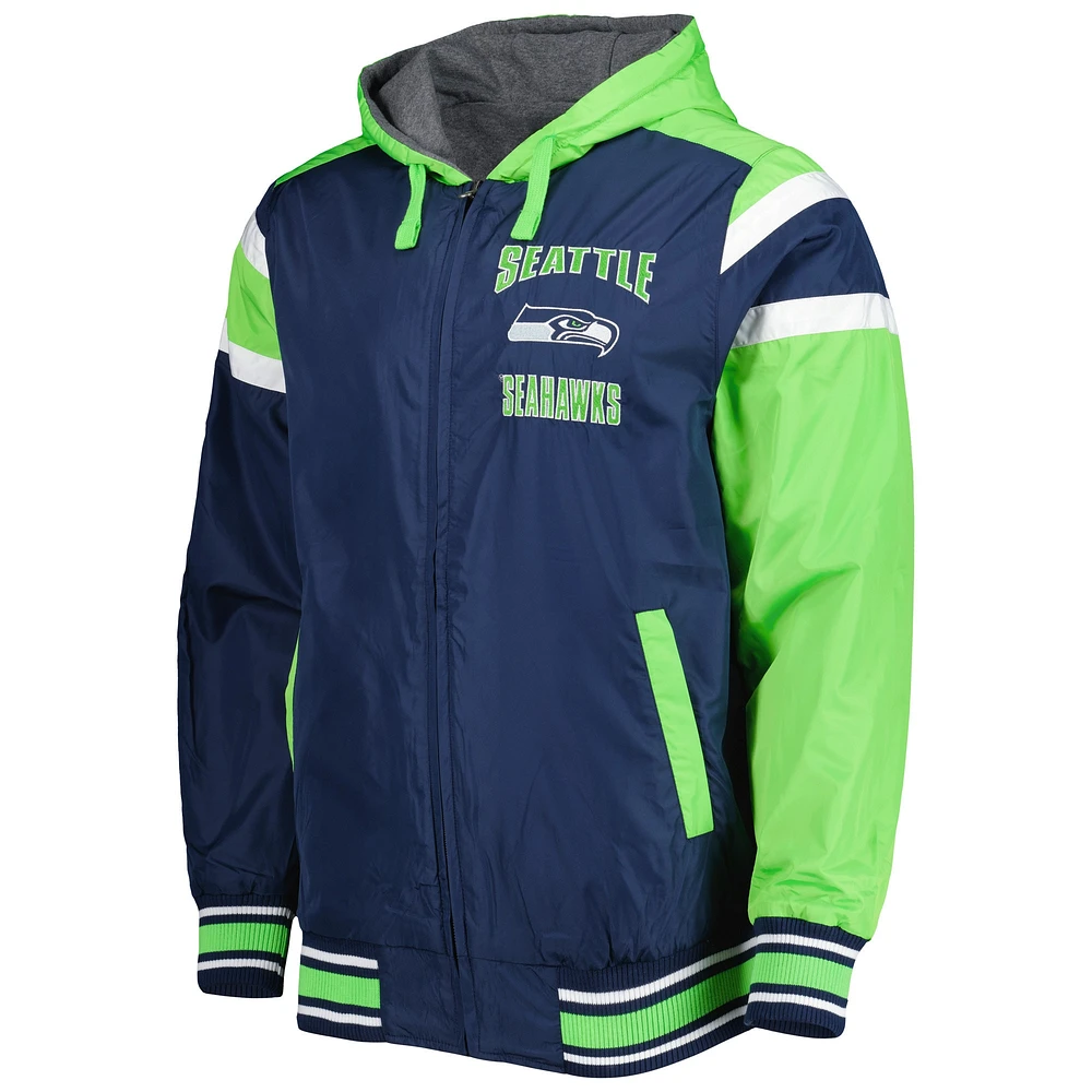 Men's G-III Sports by Carl Banks College Navy/Gray Seattle Seahawks Extreme Full Back Reversible Hoodie Full-Zip Jacket