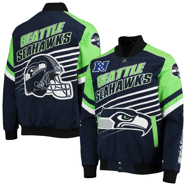 Men's Starter White Seattle Seahawks Throwback Warm Up Pitch Satin  Full-Snap Varsity Jacket