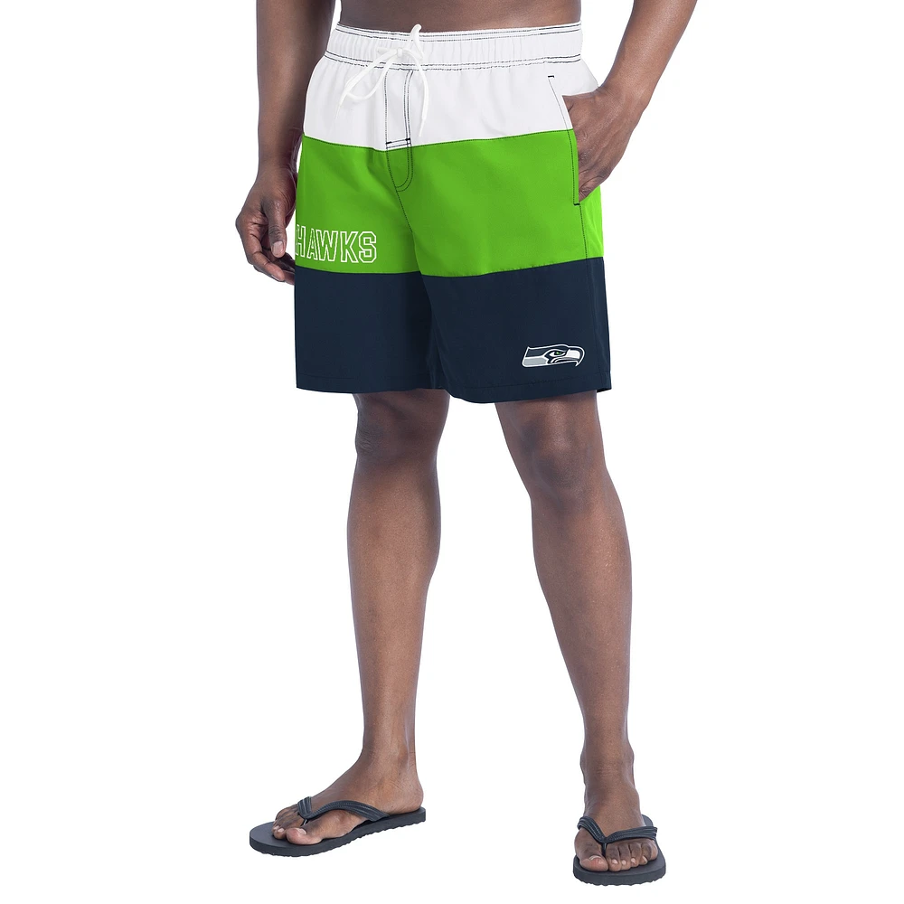 Men's G-III Sports by Carl Banks College Navy/Neon Green Seattle Seahawks Sunrise Volley Swim Shorts