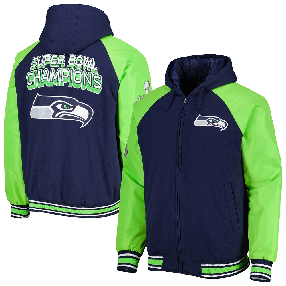 G-III Sports by Carl Banks College Navy Seattle Seahawks Defender Raglan Full-Zip Hoodie Varsity Jacket