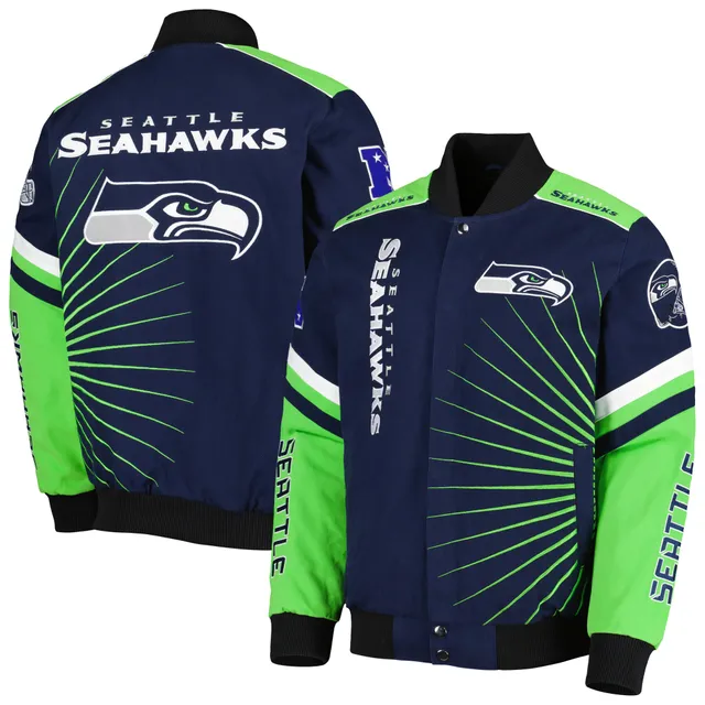 Men's G-III Sports by Carl Banks College Navy Seattle Seahawks Defender Raglan Full-Zip Hoodie Varsity Jacket