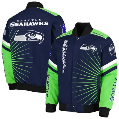 Men's G-III Sports by Carl Banks College Navy Seattle Seahawks Defender Raglan Full-Zip Hoodie Varsity Jacket Size: Extra Large