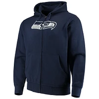 Sweat à capuche entièrement zippé avec logo principal Seattle Seahawks G-III Sports by Carl Banks College Navy pour homme