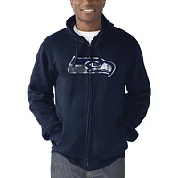 Sweat à capuche entièrement zippé avec logo principal Seattle Seahawks G-III Sports by Carl Banks College Navy pour homme