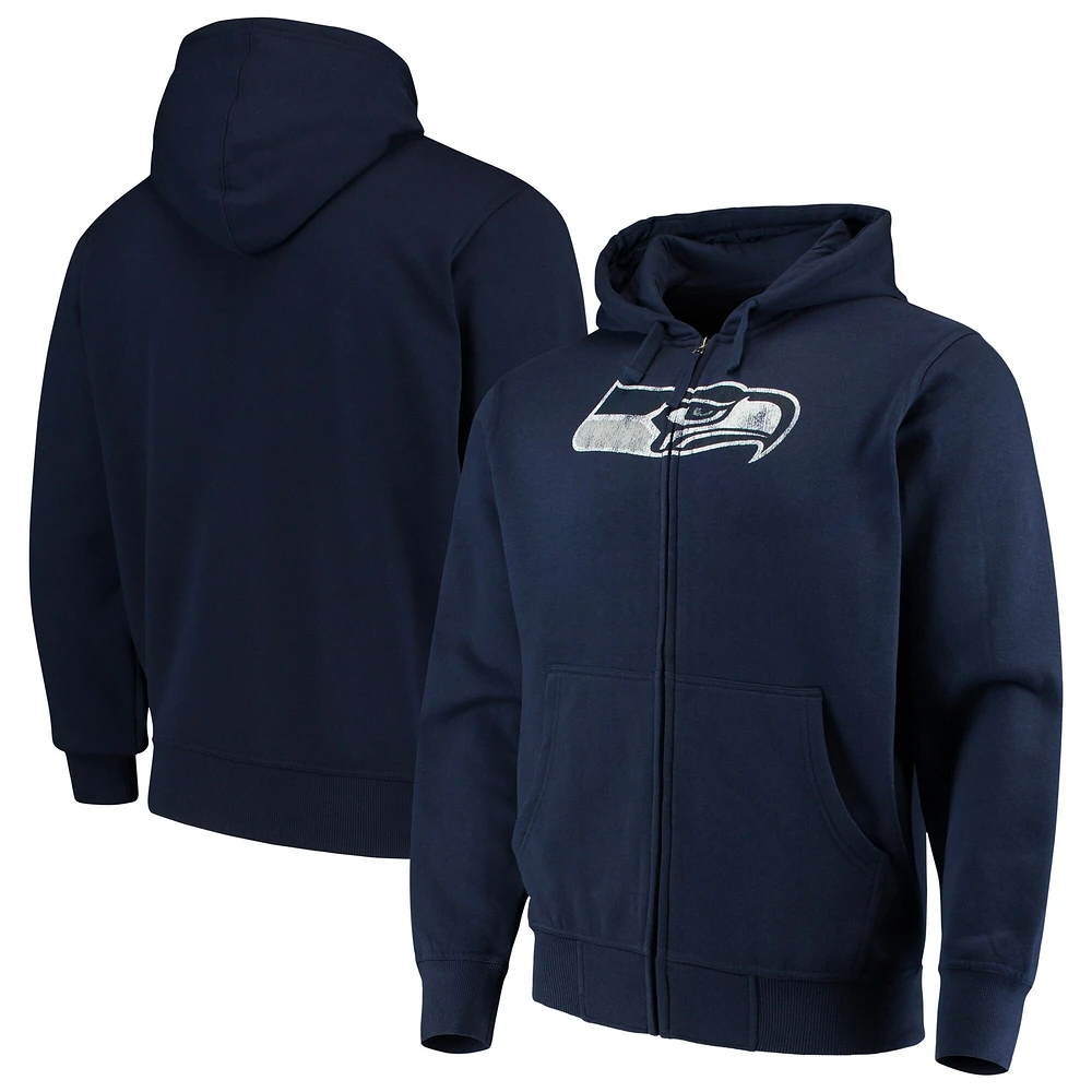 Sweat à capuche entièrement zippé avec logo principal Seattle Seahawks G-III Sports by Carl Banks College Navy pour homme