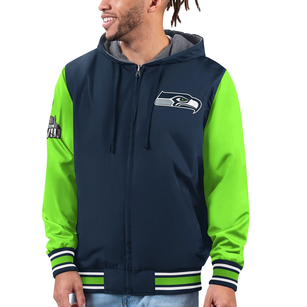 Men's G-III Sports by Carl Banks Navy/Neon Green Seattle Seahawks Commemorative Reversible Full-Zip Jacket