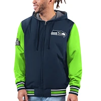 Men's G-III Sports by Carl Banks Navy/Neon Green Seattle Seahawks Commemorative Reversible Full-Zip Jacket