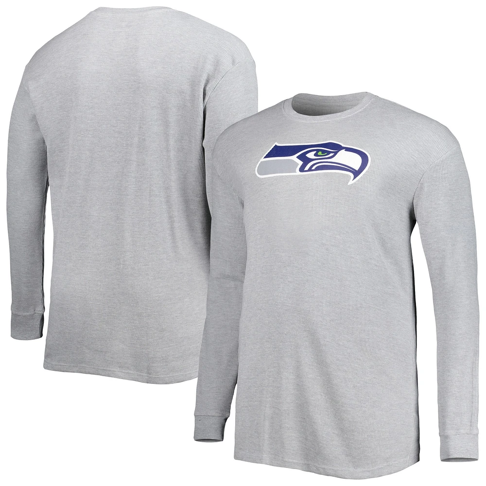 T-shirt thermique à manches longues en tricot gaufré Big & Tall Seattle Seahawks pour homme, gris chiné