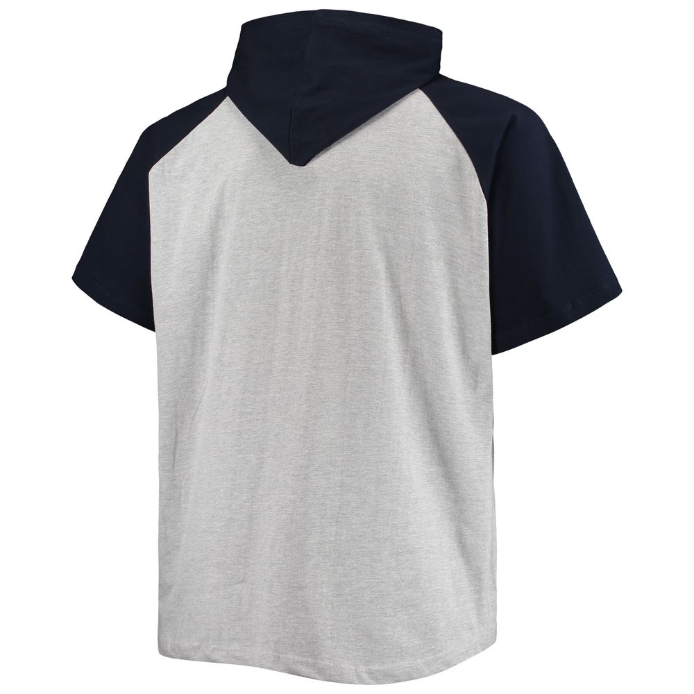 Men's Heathered Gray/College Navy Seattle Seahawks Big & Tall Raglan Short Sleeve Pullover Hoodie