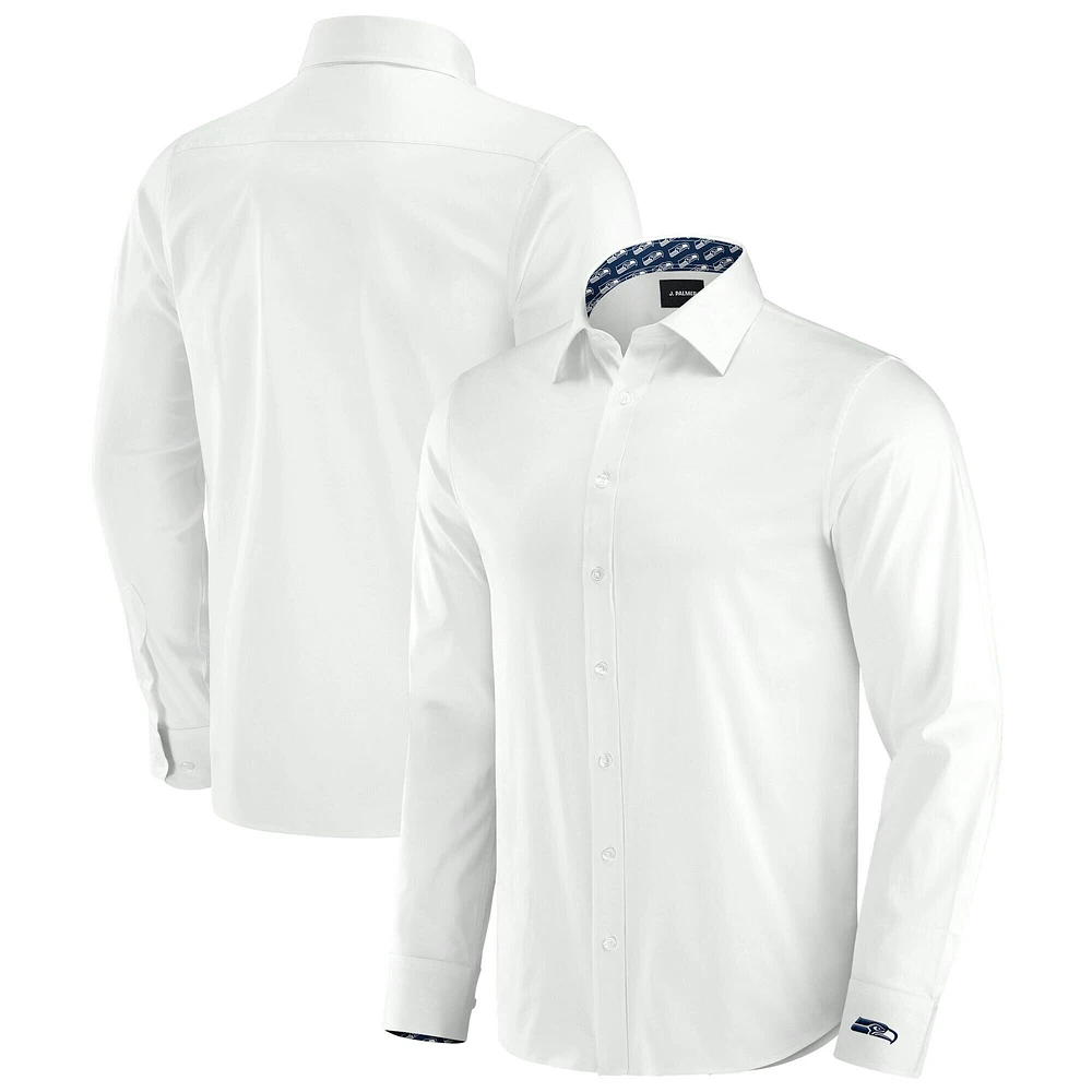 Chemise habillée boutonnée à manches longues Motion Stretch blanche Seattle Seahawks de J. Palmer pour homme