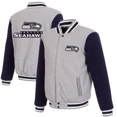 Seattle Seahawks JH Design Reversible Fleece Full-Snap Jacket - Gray/College Navy