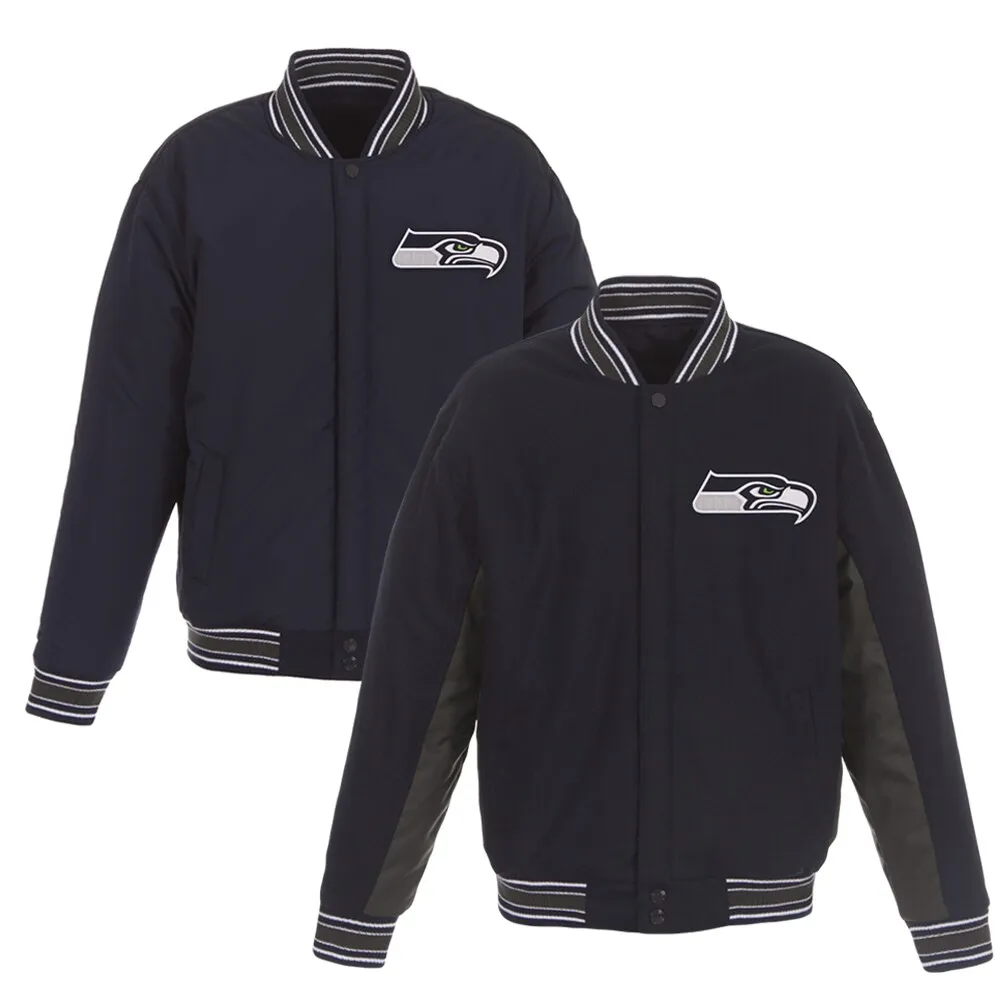 Men's JH Design Gray/Navy Chicago Bears Reversible Fleece Full-Snap Jacket Size: Large