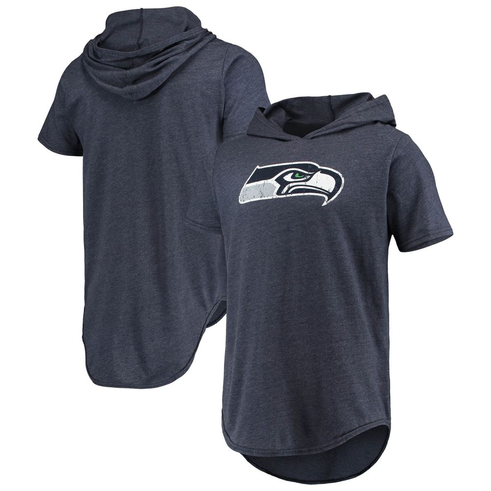 Men's Majestic Threads College Navy Seattle Seahawks Primary Logo Tri-Blend Hoodie T-Shirt