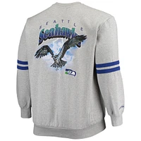 Men's Mitchell & Ness Heathered Gray Seattle Seahawks Big Tall Allover Print Pullover Sweatshirt