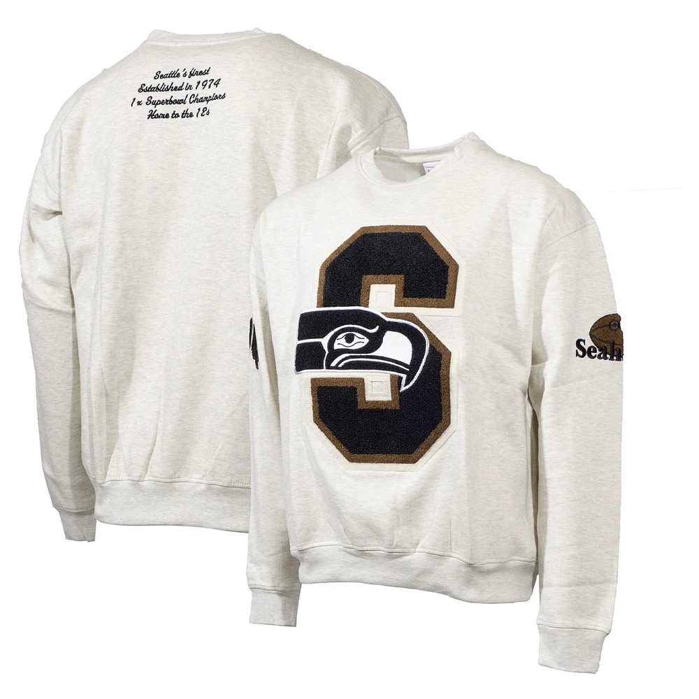 Sweat-shirt surdimensionné pour hommes Mitchell & Ness Oatmeal Seattle Seahawks Varsity