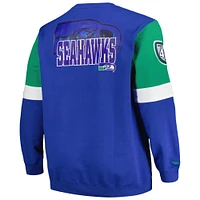 Men's Mitchell & Ness Royal Seattle Seahawks Big Tall Fleece Pullover Sweatshirt