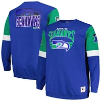 Men's Mitchell & Ness Royal Seattle Seahawks Big Tall Fleece Pullover Sweatshirt