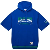 Men's Mitchell & Ness Royal Seattle Seahawks Pre-Game Short Sleeve Pullover Hoodie