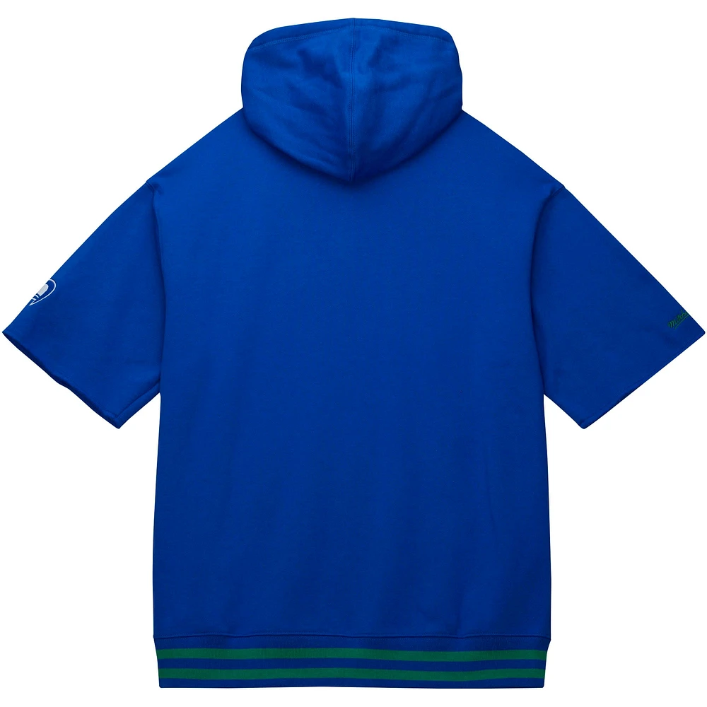 Sweat à capuche manches courtes pour hommes Mitchell & Ness Royal Seattle Seahawks d'avant-match