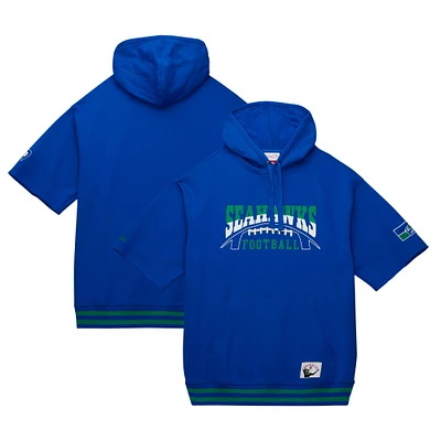 Men's Mitchell & Ness Royal Seattle Seahawks Pre-Game Short Sleeve Pullover Hoodie