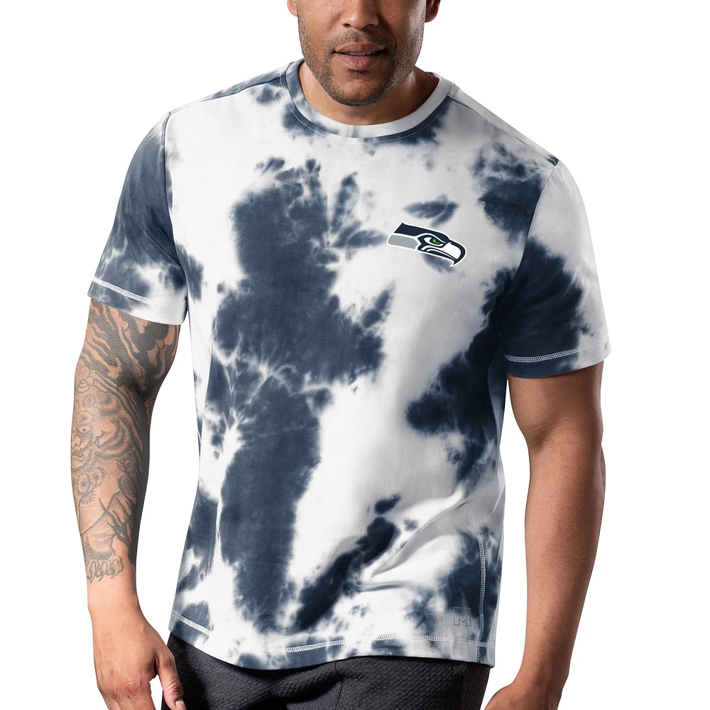 T-shirt MSX by Michael Strahan College Navy Seattle Seahawks Freestyle Tie-Dye pour homme